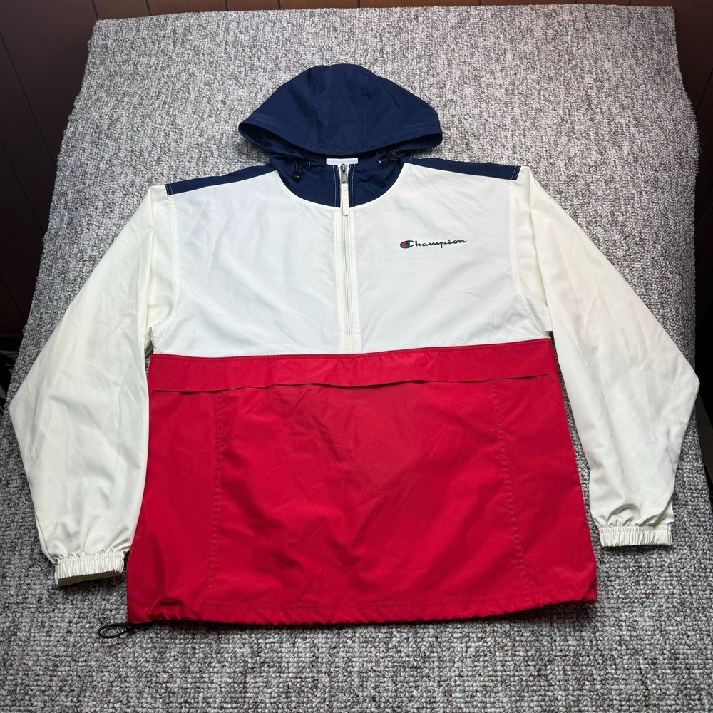 Champion Windbreaker Mens Medium Colorblock Quarter Zip Blue Red White